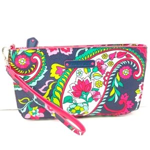 VERA BRADLEY Rare Vintage 2014 Petal Paisley Sturdy Pebbled Vegan Wristlet EUC
